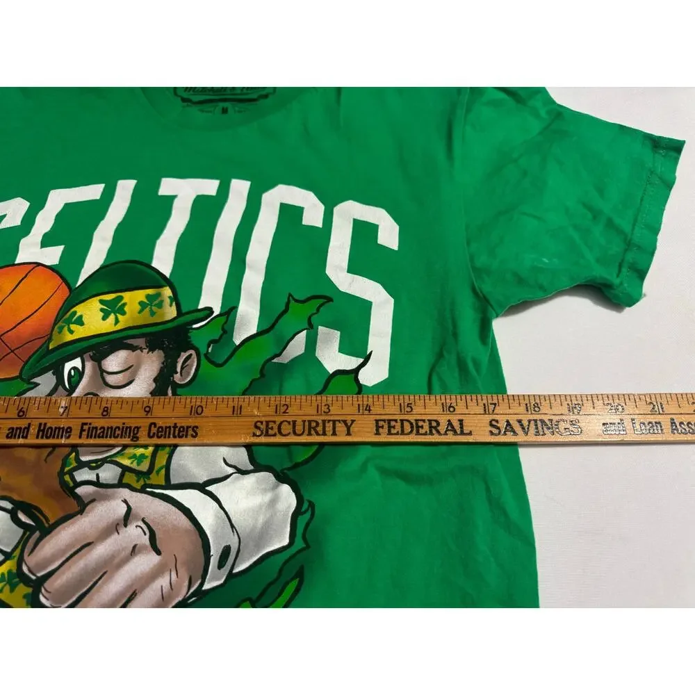 Mitchell And Ness Boston Celtics Green Shirt Size Medium Front Back Graphic